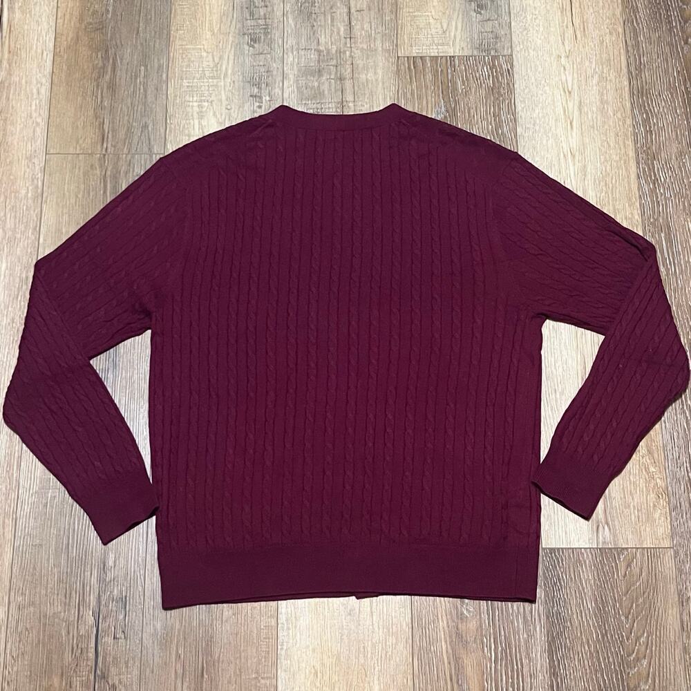 Kallspin Wool Blend Cable Knit Cardigan Sweater XL V-Neck Maroon Grandpa Preppy - Picture 6 of 9
